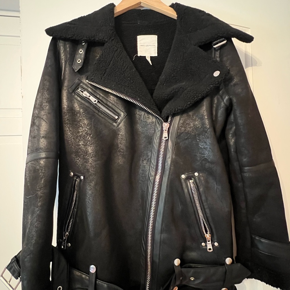 Avec Les Filles Black Shearling Jacket